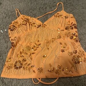 Pepper Mayo Orange Sequin Top